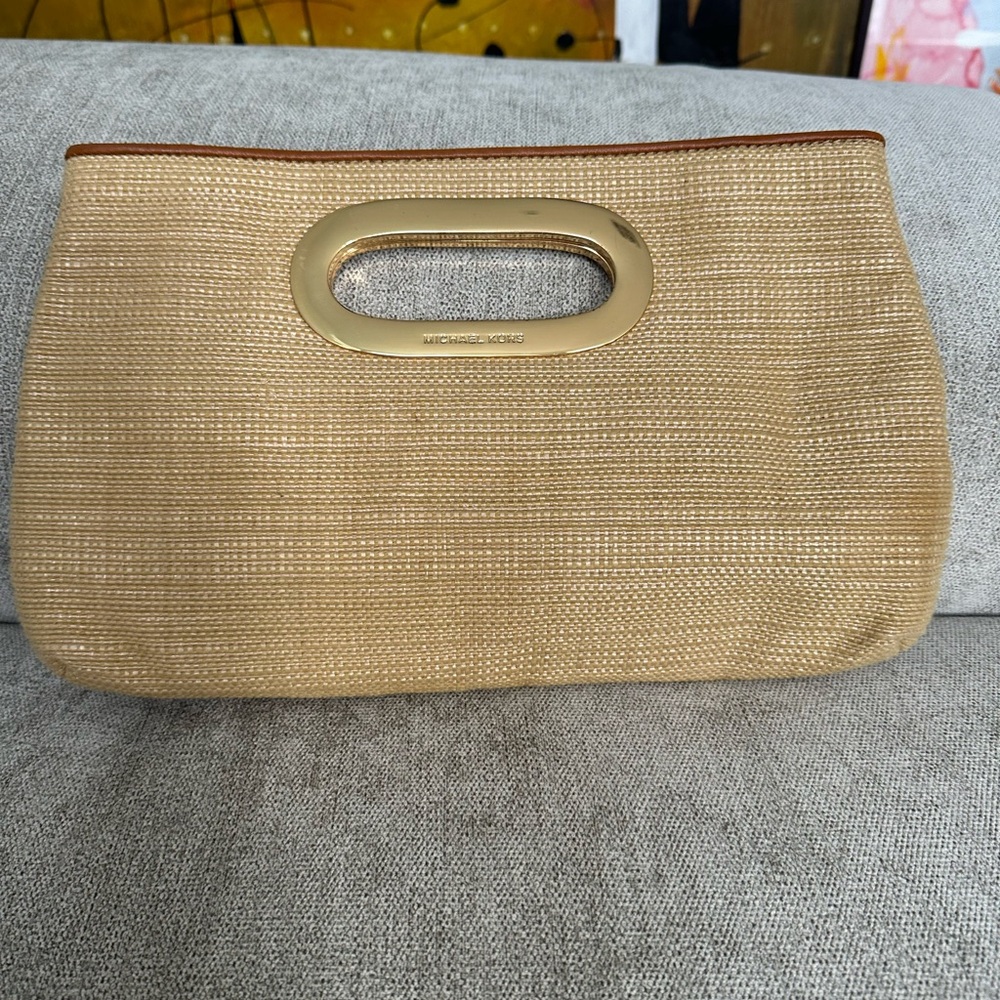 Michael Kors Gold and Tan Clutch